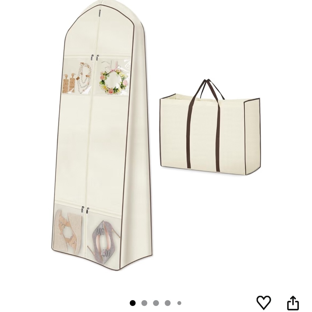 Cream Garment Storage Bag with Brown Trim